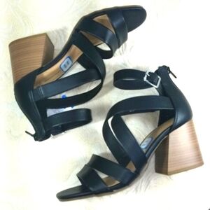 Sandal shoe black strappy Buckle zip 3" Block Heel Y2k Whimsigoth Wide Width